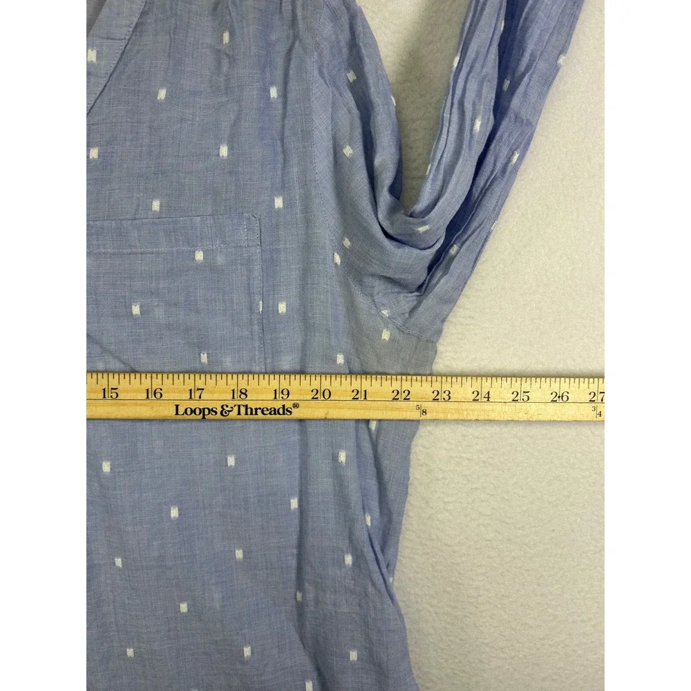 Boho Coastal Old Navy Womens XL Blue Clip Dot Henley V-Neck Cotton Tunic‎ Top
